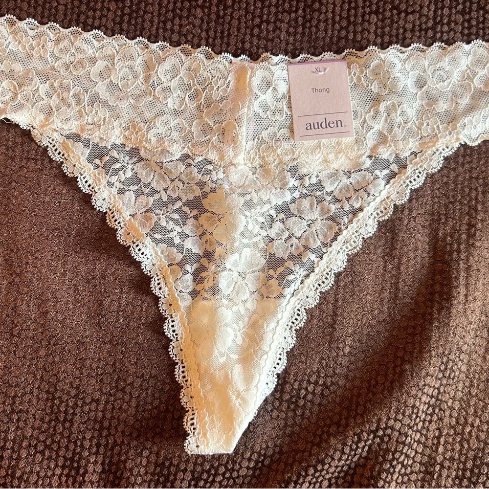 Auden Cream Lace Thong Panties